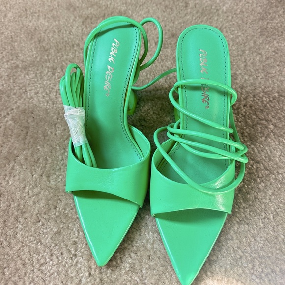 Smokey Lace Up Neon Green Cake Stand Party Heels - Picture 4 of 7